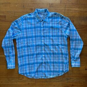Peter‎ Millar Mens XL Plaid Long Sleeve Button Up Shirt Blue Pink White